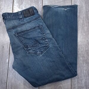 Silver Jeans Zac Denim Pants Mens 34 Blue Straight Leg Distressed Medium Wash
